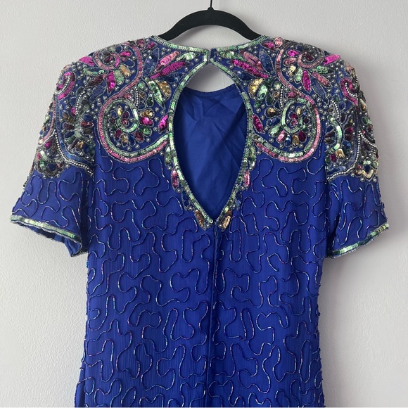 Vintage 80's Laurence Kazar New York Silk Sequin Beaded Dress Large - Picture 7 of 14